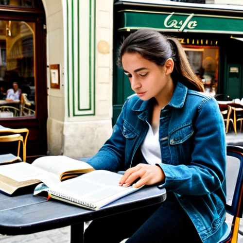 Home 3 프랑스어 독해 고득점 전략 - Parisian Café Scene - Learning French**
"A student sitting at a table outside a Parisian café, full...