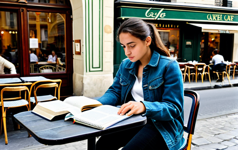 프랑스어 독해 고득점 전략 - Parisian Café Scene - Learning French**
"A student sitting at a table outside a Parisian café, full...