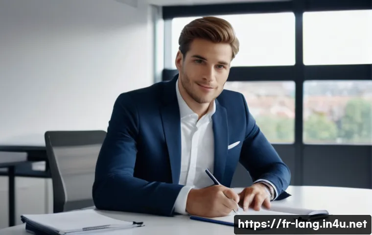 프랑스어 면접 준비 팁 - A professional interview scene set in a modern French office environment, featuring a well-dressed y...