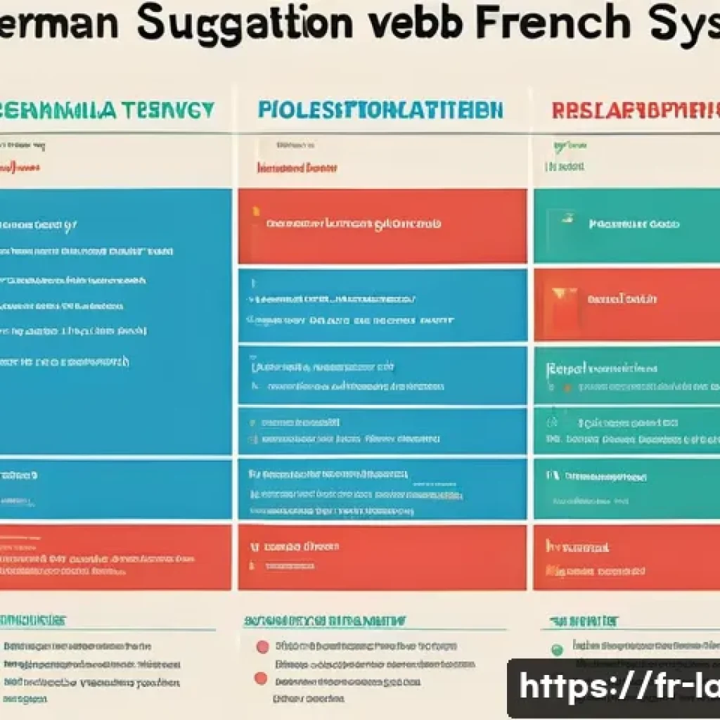 독일어 시험 필수 문법 정리 - A detailed educational infographic illustrating the German verb conjugation system for French learne...