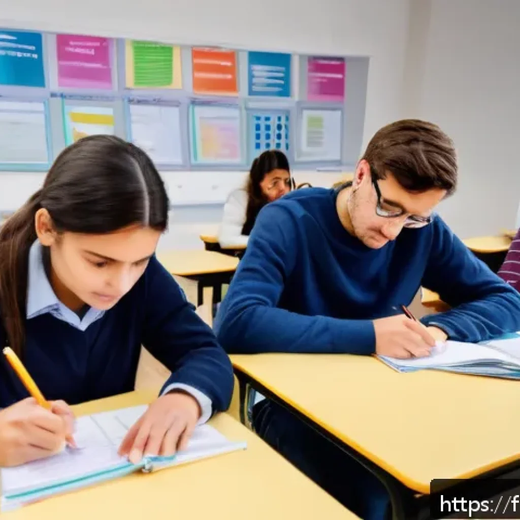 TCF 자격증 취득 가이드 - A modern French language classroom setting with diverse adult students attentively taking the TCF ex...