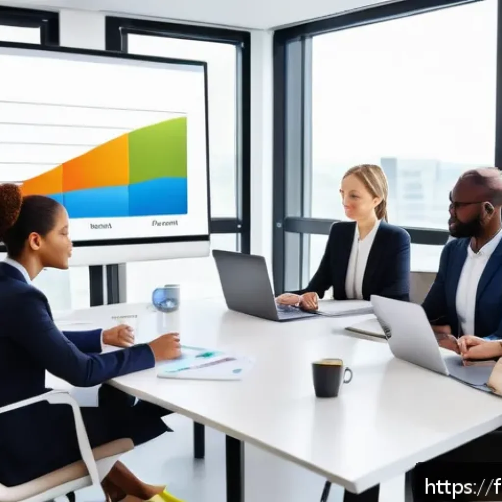 프랑스어 이론 공부와 실무 적용 - A professional modern office setting with a diverse team of businesspeople gathered around a large t...