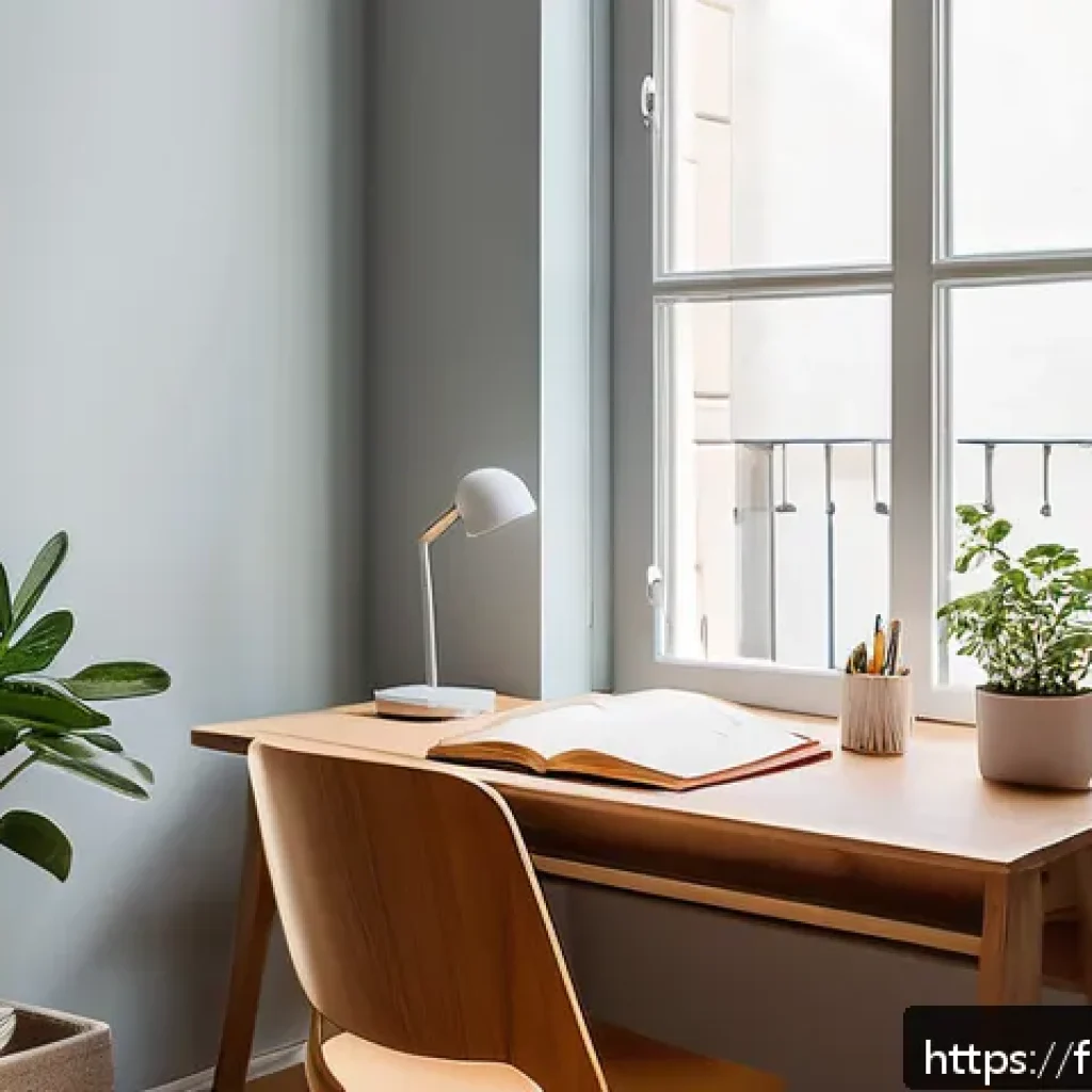 외국어 시험 집중력 향상 비법 - A minimalist and tidy study corner in a modern French apartment, featuring a sleek wooden desk with ...